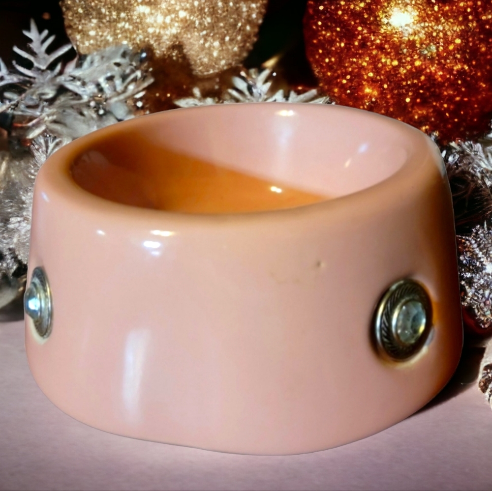 Vtg Pink Cat/Dog Ceramic Concho Rhinestone Boots & Barley No Tip Food Dish Bowl